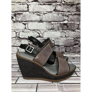 Hush Puppies Taupe Leather Polka Dot Platform Wedges Sandals Women Sz 8M US/39EU